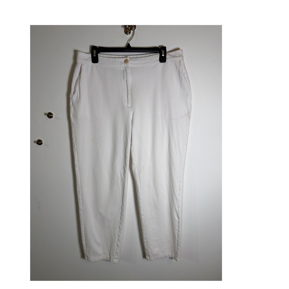 Eileen Fisher White Organic Cotton Blend Stretch Ankle Pants Women Large (As is)